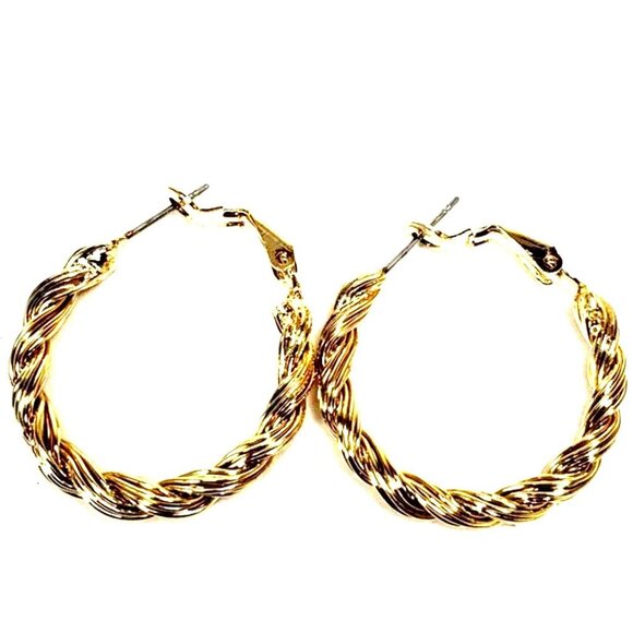 Elegant Gold Tone Twisted Wire Hoop Earrings – Chic Lightweight Fashion Jewelry - Picture 1 of 9